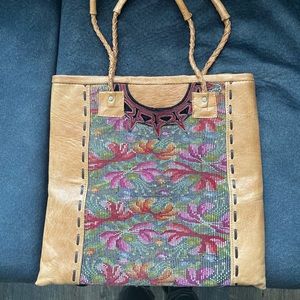 Fair trade leather, embroidered tote